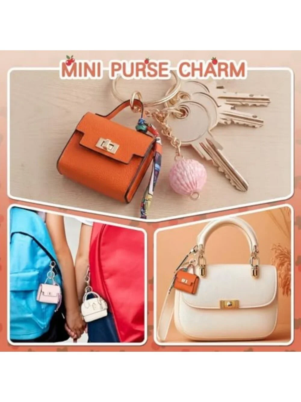 8-Piece Mini Purse Keychain Set for Women & Girls - Retro Style Accessories